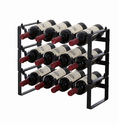 Artiss 3-Tier Wine Rack Metal Freestanding 12 Bottles Modular Countertop Wine Display Shelf Black