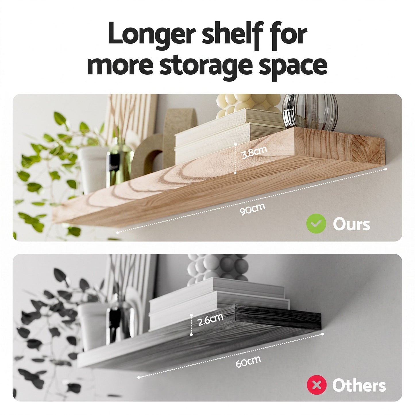 Artiss Floating Wall Shelf Set of 2 Wood 90CM