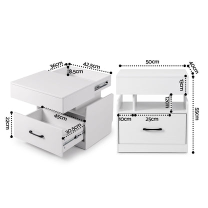Artiss Bedside Table with Charging Station Drawer Sliding Top Nightstand White