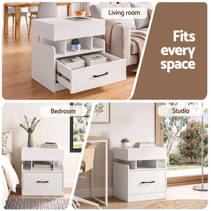 Artiss Bedside Table with Charging Station Drawer Sliding Top Nightstand White
