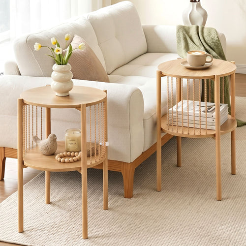 Artiss Set of 2 End Tables Coffee Table 2-Tier Round Wood