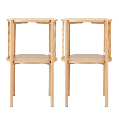 Artiss Set of 2 End Tables Coffee Table 2-Tier Round Wood