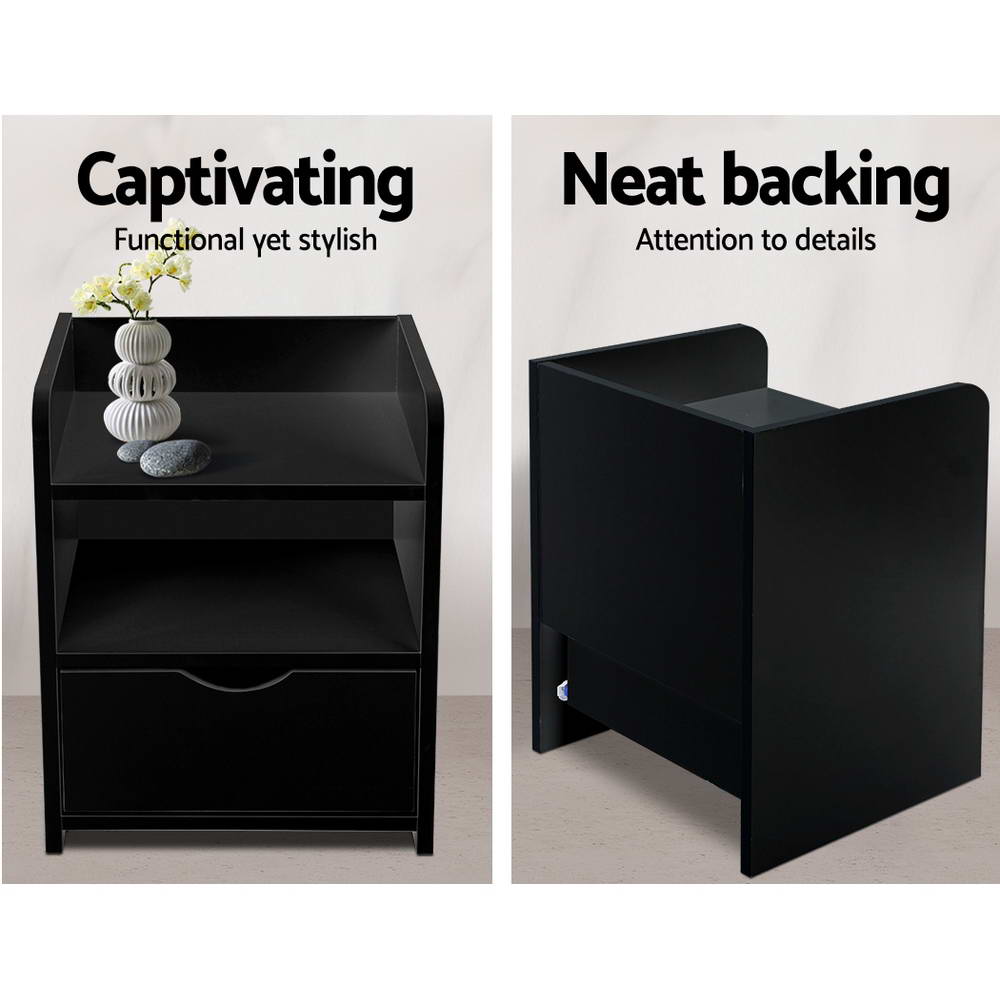 Artiss Bedside Table 1 Drawer with Shelf - FARA Black