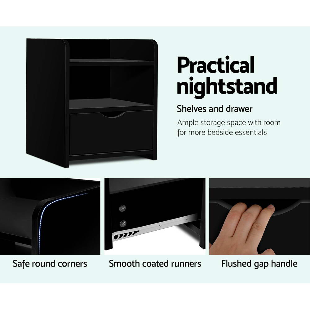 Artiss Bedside Table 1 Drawer with Shelf - FARA Black