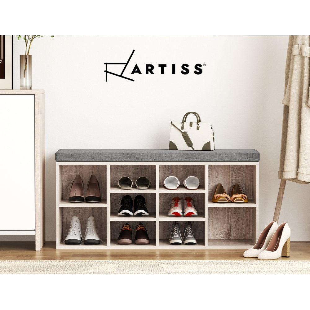 Artiss Shoe Rack Cabinet Shoe Bench Fabric Seat Pine BOA