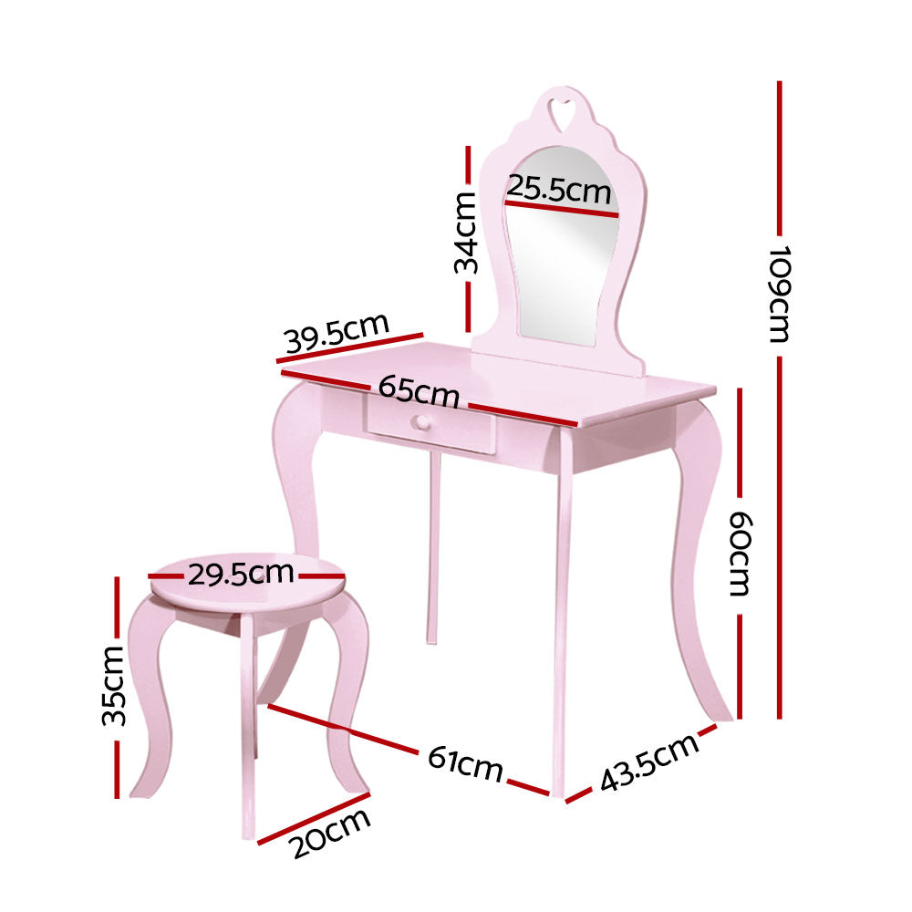 Keezi Kids Dressing Table Stool Set Vanity Mirror Princess Children Makeup Pink