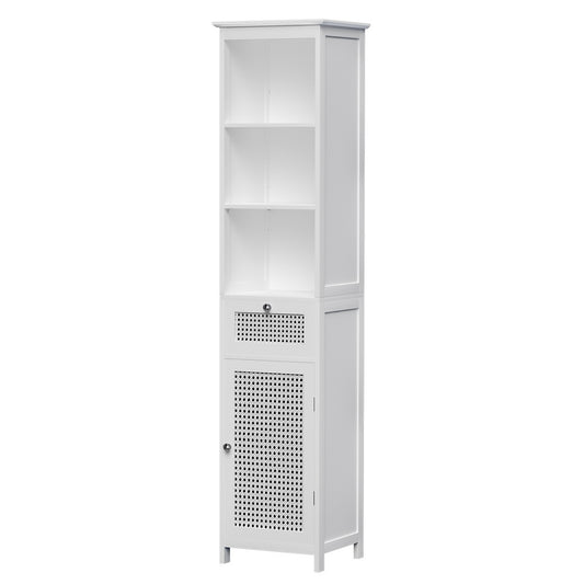 Artiss Bathroom Cabinet Storage 161cm White Rattan Tallboy Toilet Cupboard