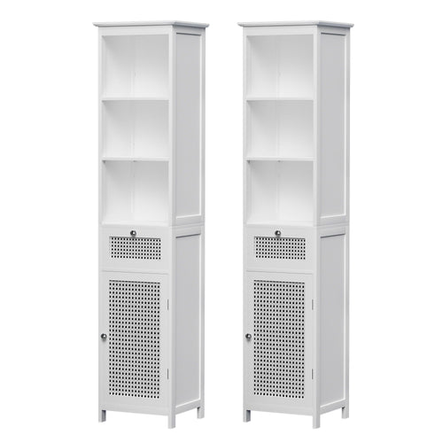 Artiss Bathroom Cabinet Storage X2 White Rattan 161cm