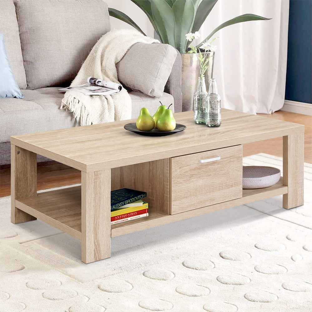 Artiss Coffee Table 1 Drawer Oak Maxi