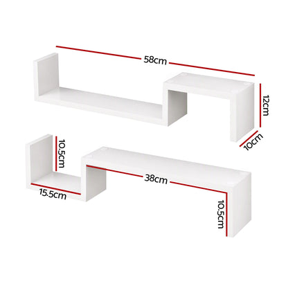 Artiss Set of 2 Floating Shelves Wall Mounted S-Shape Display Ledge, White