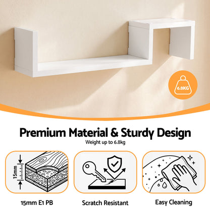 Artiss Set of 2 Floating Shelves Wall Mounted S-Shape Display Ledge, White