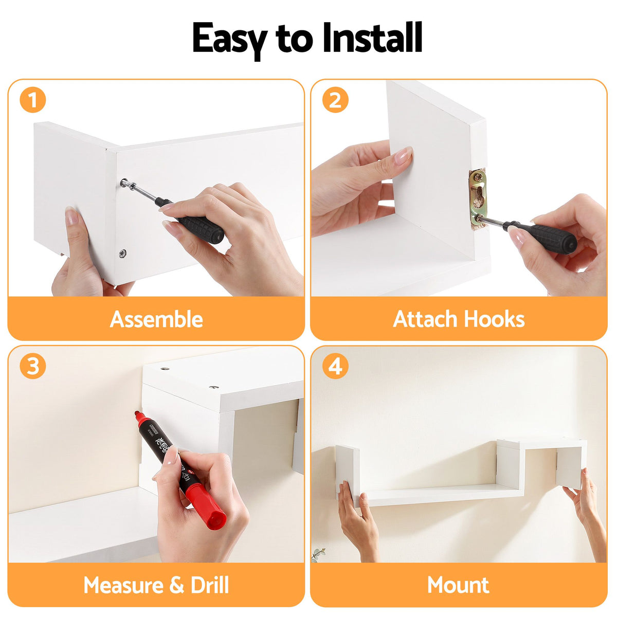 Artiss Set of 2 Floating Shelves Wall Mounted S-Shape Display Ledge, White