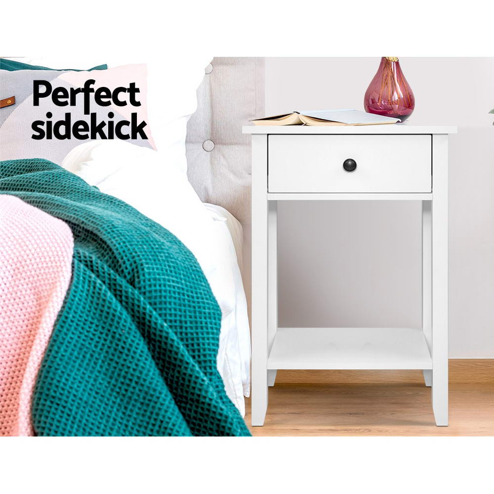 Artiss Bedside Table 1 Drawer with Shelf - BOWIE White