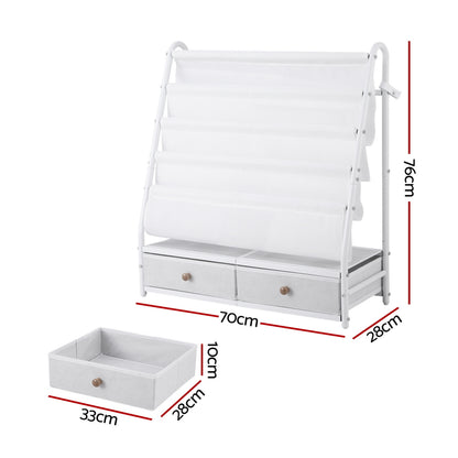 Keezi Kids Bookshelf Metal Storage Rack Toy Organiser Display Shelf Drawer White