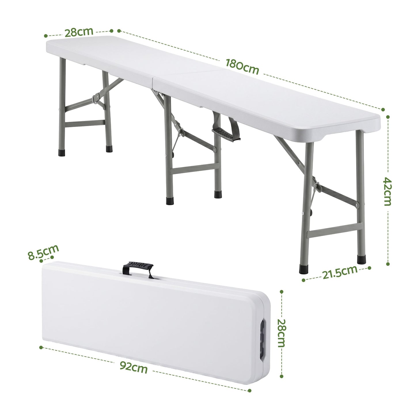 Gardeon 180cm Folding Garden Bench Portable Trestle Seat HDPE Fold In Half White