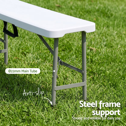 Gardeon 180cm Folding Garden Bench Portable Trestle Seat HDPE Fold In Half White