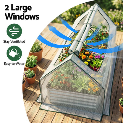 Green Fingers 3 in 1 Raised Garden Bed with Greenhouse Galvanised Planter Box Kit
