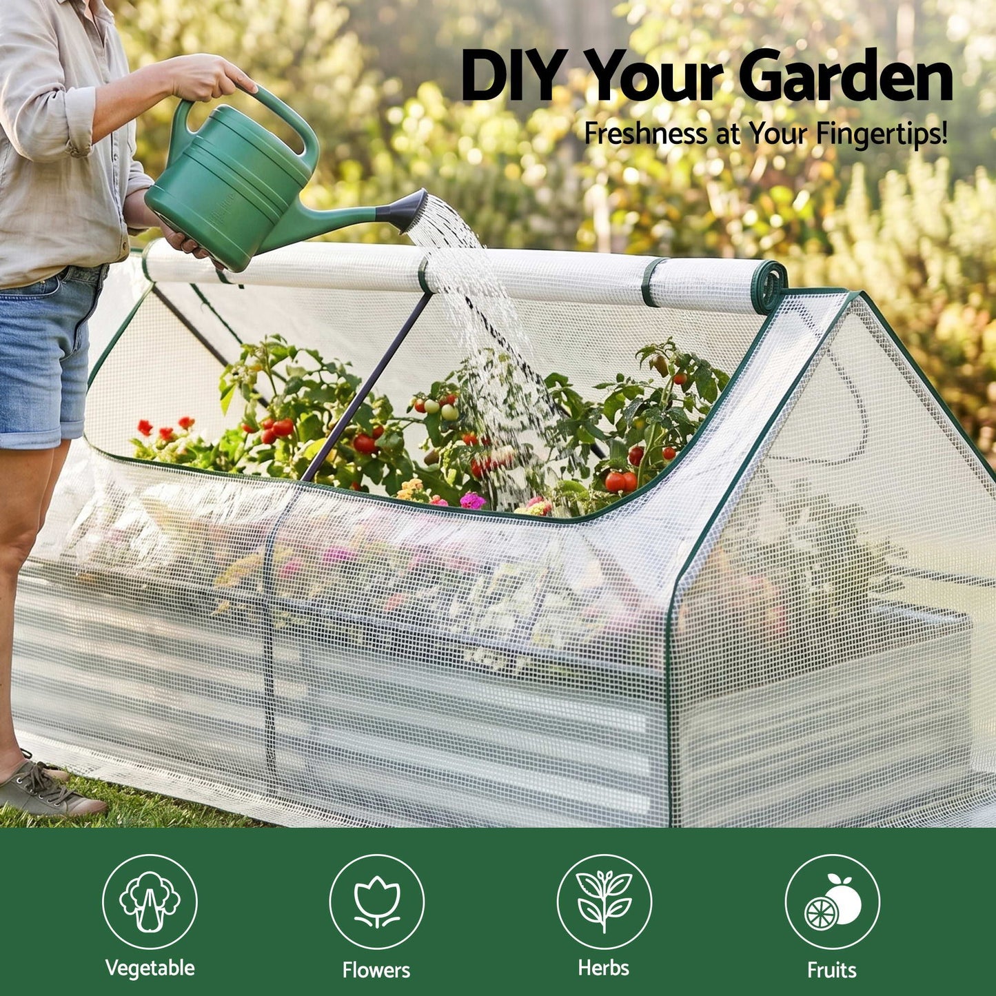 Green Fingers 3 in 1 Raised Garden Bed with Greenhouse Galvanised Planter Box Kit