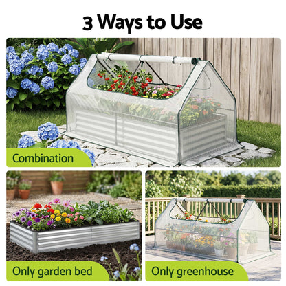Green Fingers 3 in 1 Raised Garden Bed with Greenhouse Galvanised Planter Box Kit