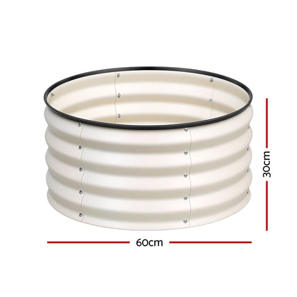 Green Fingers Round Raised Garden Bed 2 Pack Galvanised Planter Box Rust Resistant 60x60x30cm White