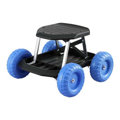 Gardeon Garden Cart Seat with Wheels, Rolling Work Stool with Tool Storage Tray, 440lbs (200kg) Heavy Duty Capacity Garden Stool for Outdoor Yard Work, Car Detailing, and Garage Maintenance, Blue/Black