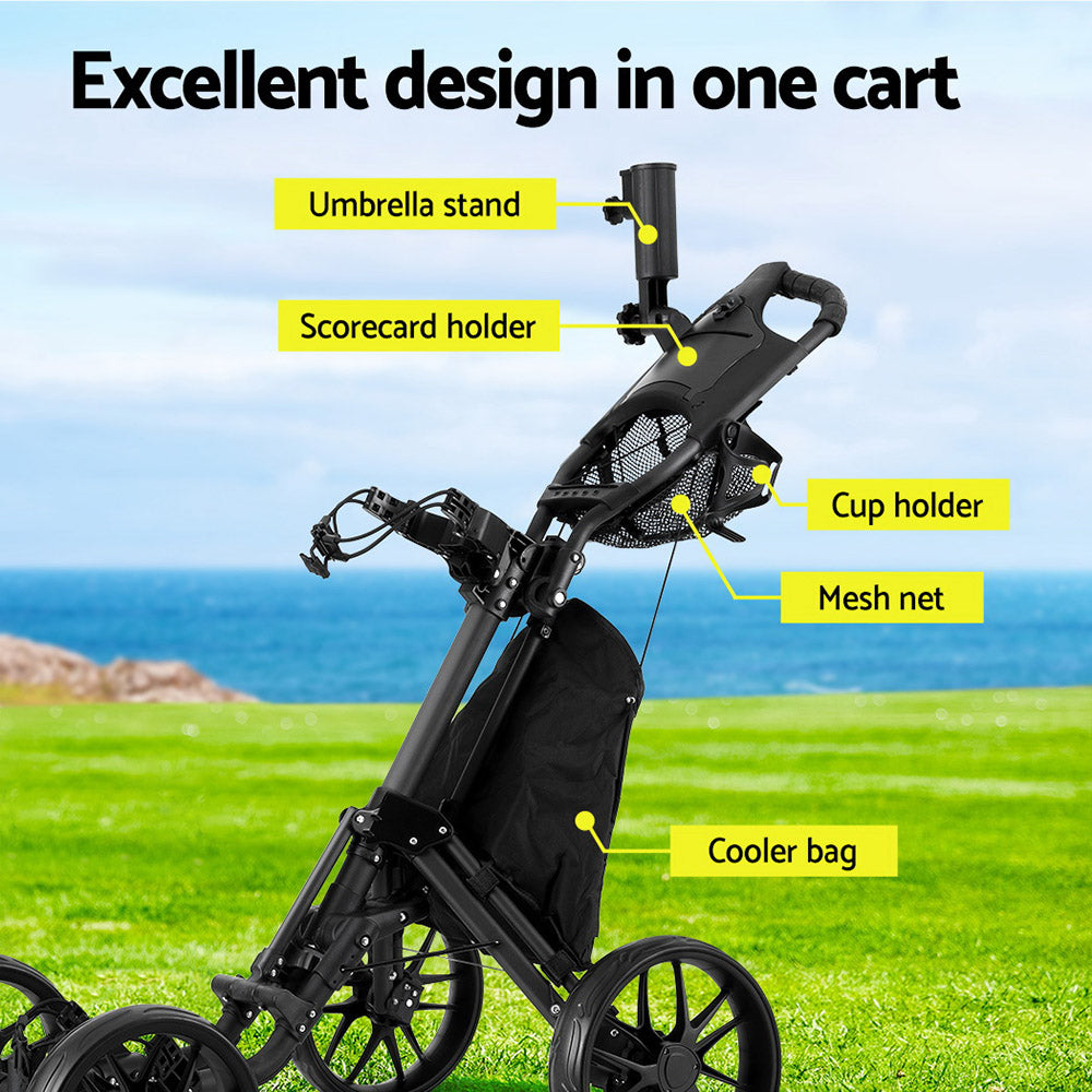 Everfit Golf Buggy Foldable Trolley Golf Cart Wheels Umbrella Bottle Holder