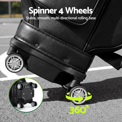 Everfit Golf Cart Bag Rolling Buggy Club Organiser Synthetic Leather Black
