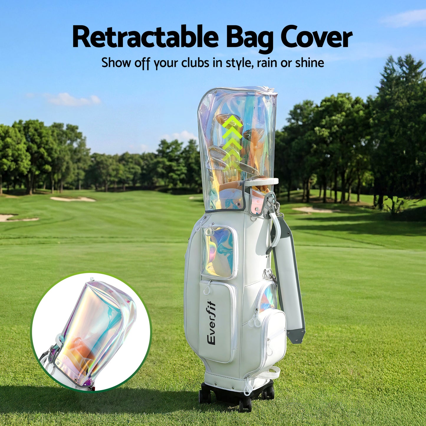 Everfit Golf Cart Bag Rolling Buggy Club Organiser Synthetic Leather White