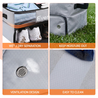 Everfit Golf Trunk Organizer for Car, 2-Tier Golf Storage Bag with Ventilated Shoe Compartment Grey
