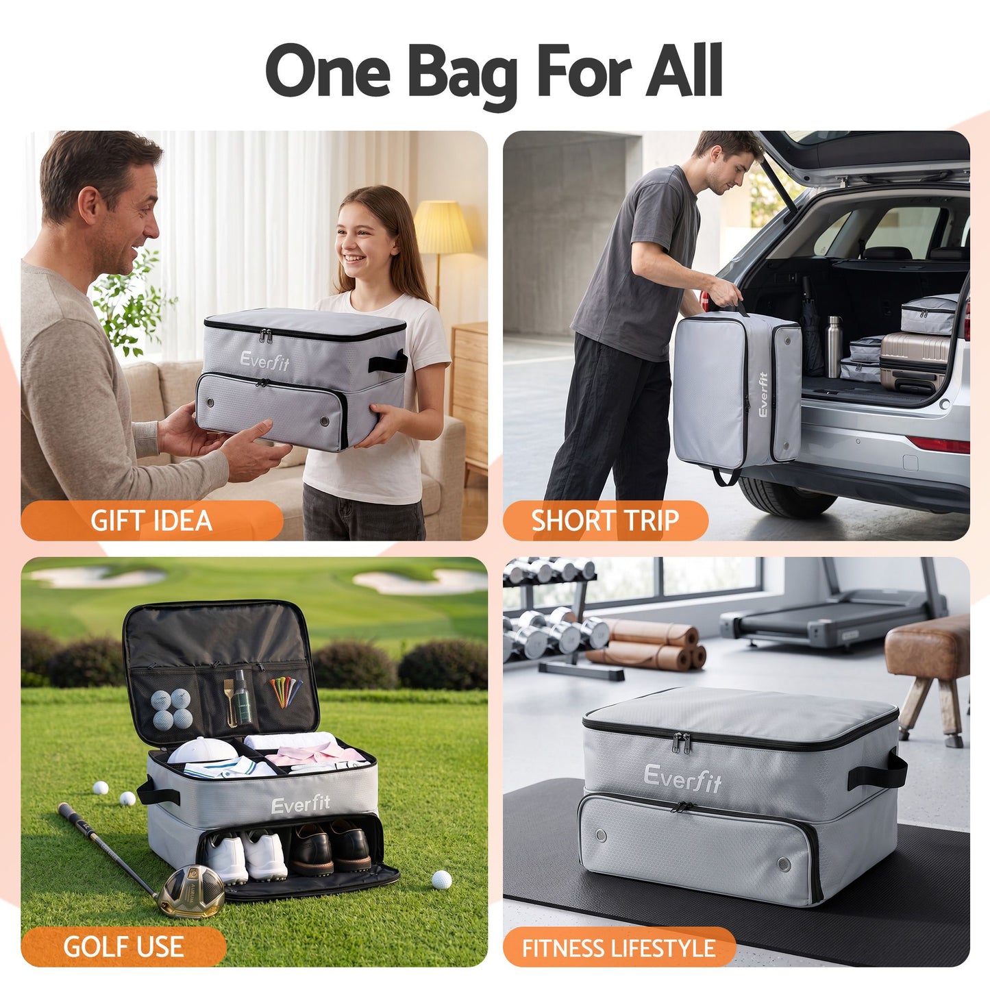Everfit Golf Trunk Organizer for Car, 2-Tier Golf Storage Bag with Ventilated Shoe Compartment Grey