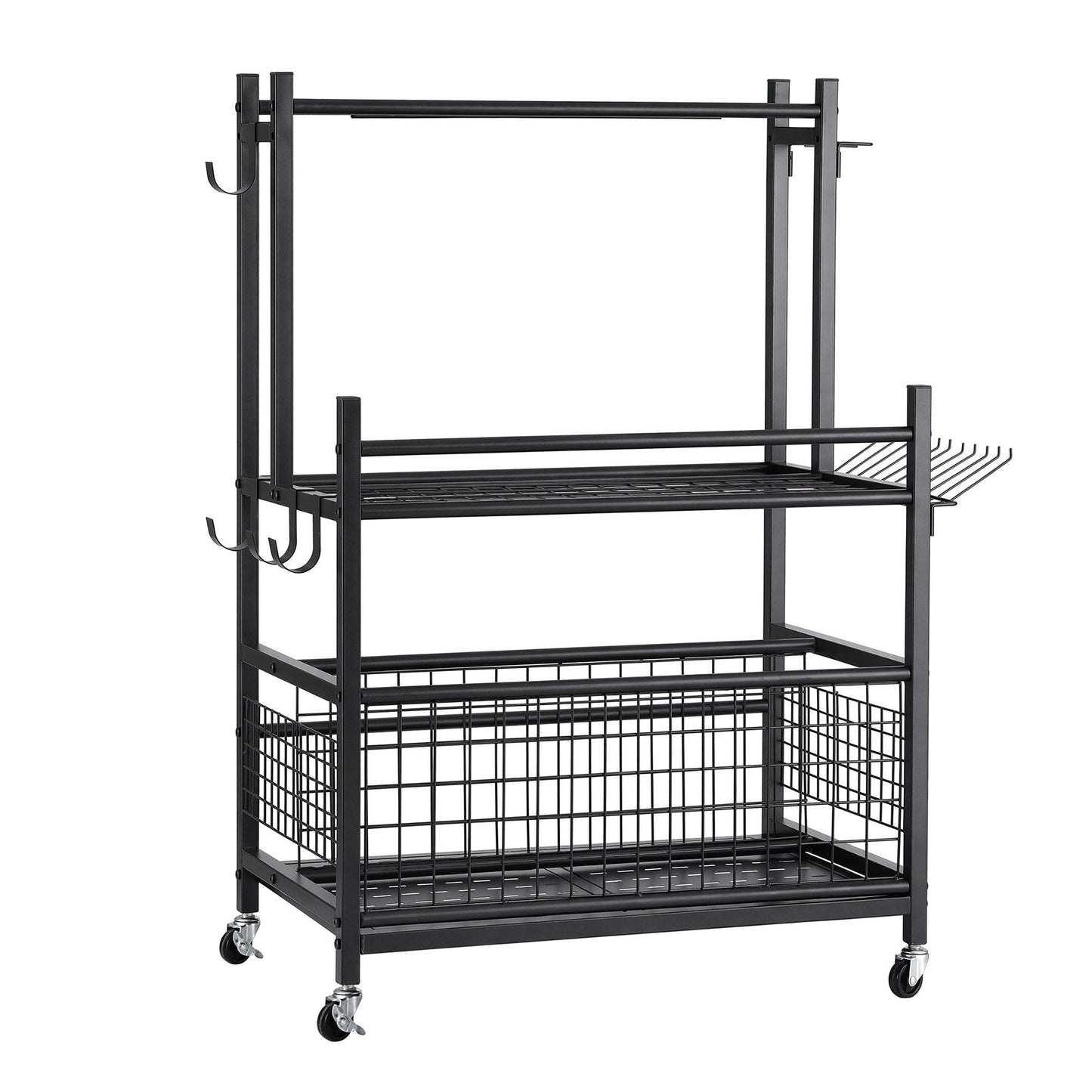 Gardeon Garden Tool Organizer Rack 16 Slots Rolling Garage Storage with Hooks