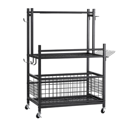 Gardeon Garden Tool Organizer Rack 16 Slots Rolling Garage Storage with Hooks