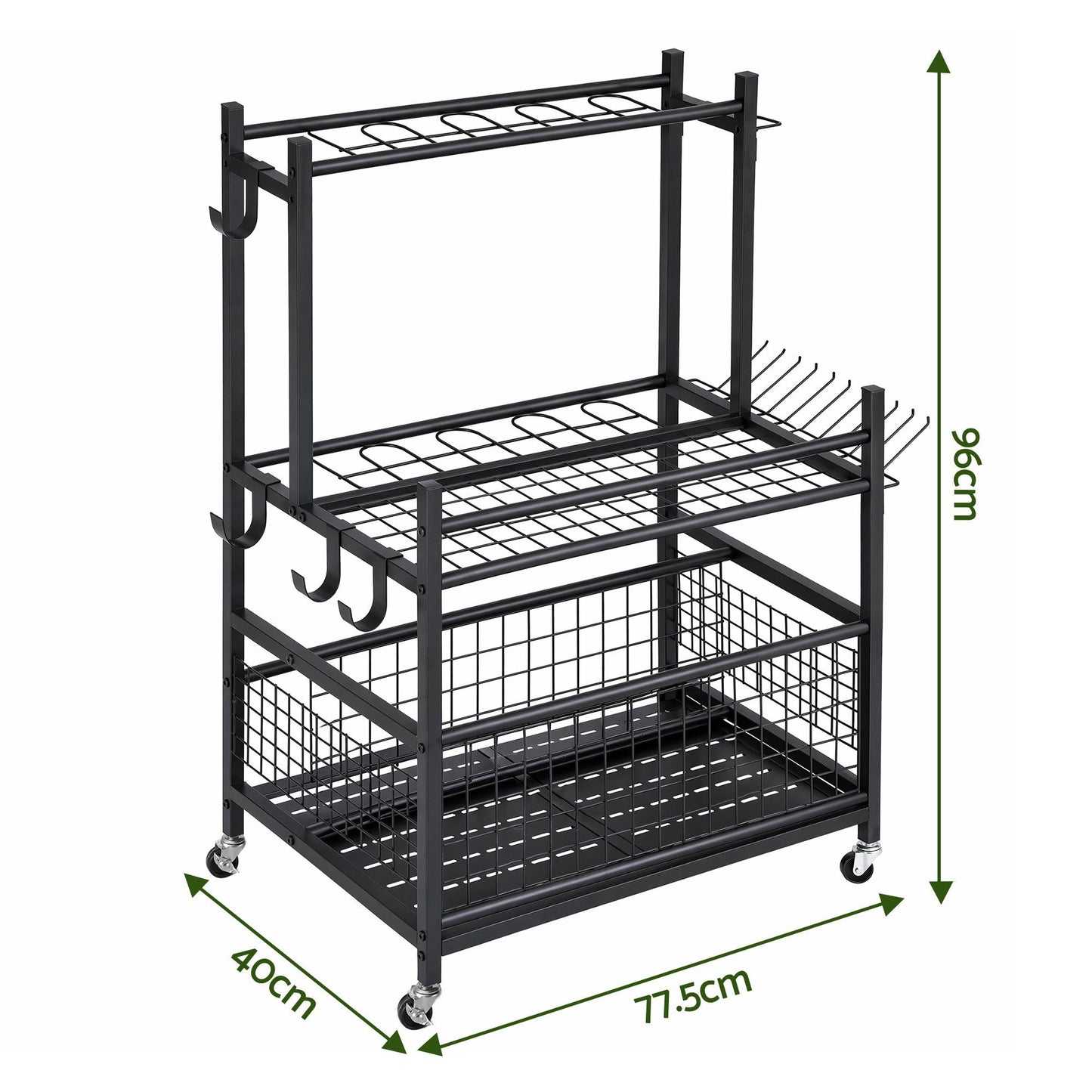 Gardeon Garden Tool Organizer Rack 16 Slots Rolling Garage Storage with Hooks