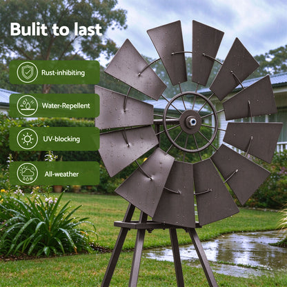Gardeon Garden Windmill Metal Outdoor Yard Decor 120cm Bronze