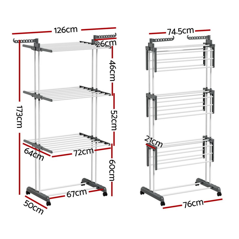Artiss 2X Clothes Drying Rack 173cm Coat Airer Hanger Foldable