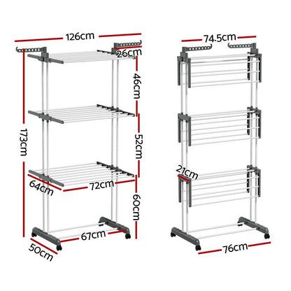 Artiss 2X Clothes Drying Rack 173cm Coat Airer Hanger Foldable
