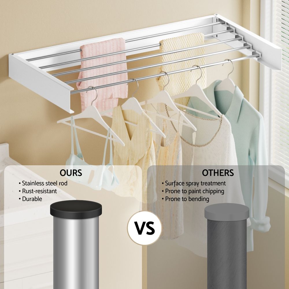 Artiss Clothes Rack Wall Mounted Airer Foldable White