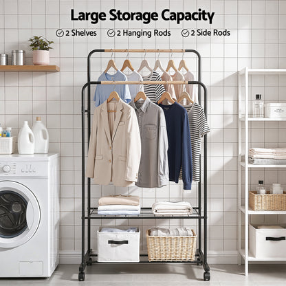 Artiss Clothes Rack Double Rod Airer Rail Coat Stand Hanger Storage Shelf