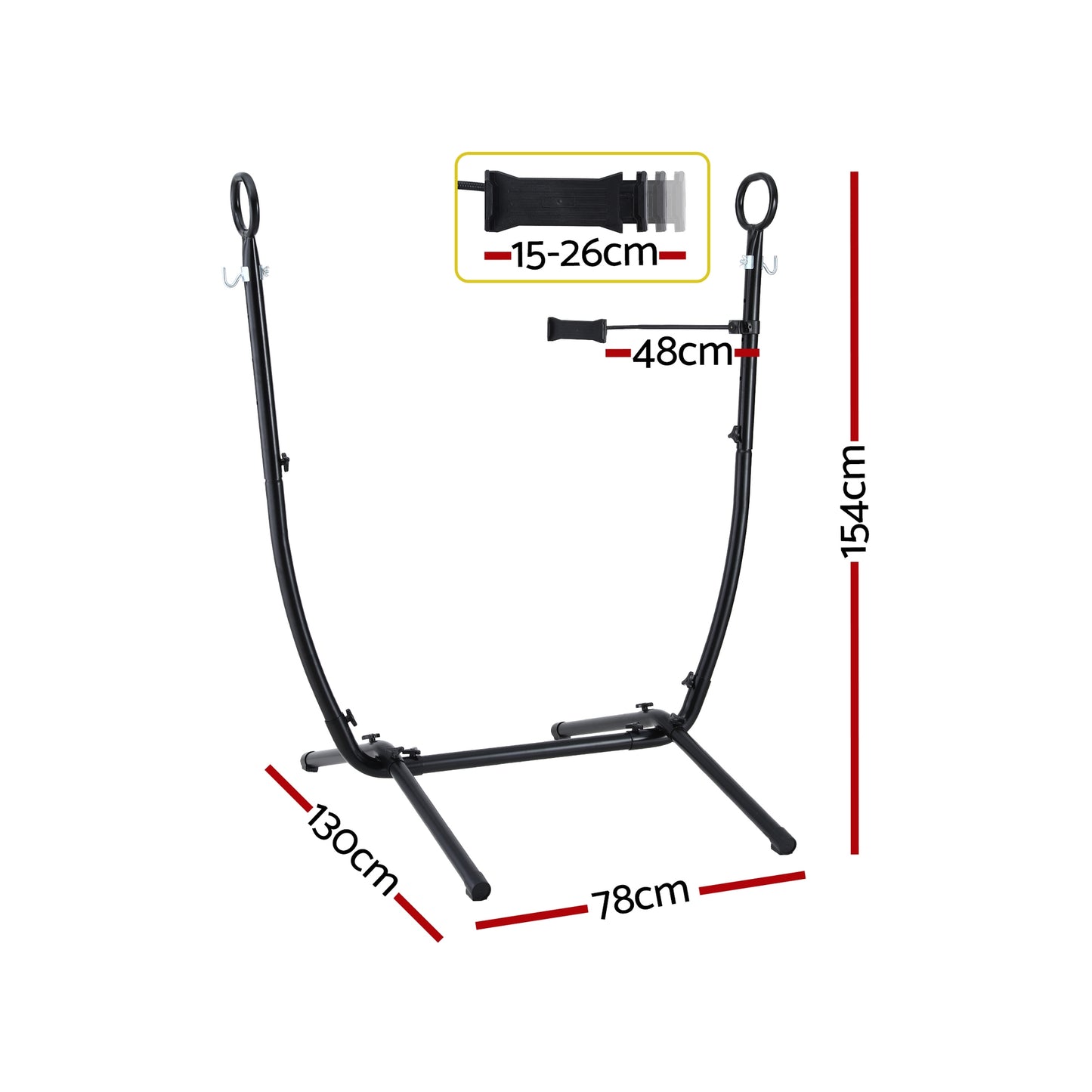 Gardeon Hammock Chair Stand Iron Frame w/ Phone Holder Black