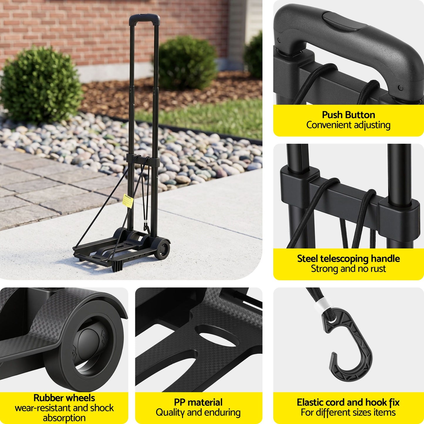 Giantz Folding Trolley Portable Hand Truck Lightweight Travel Luggage Black