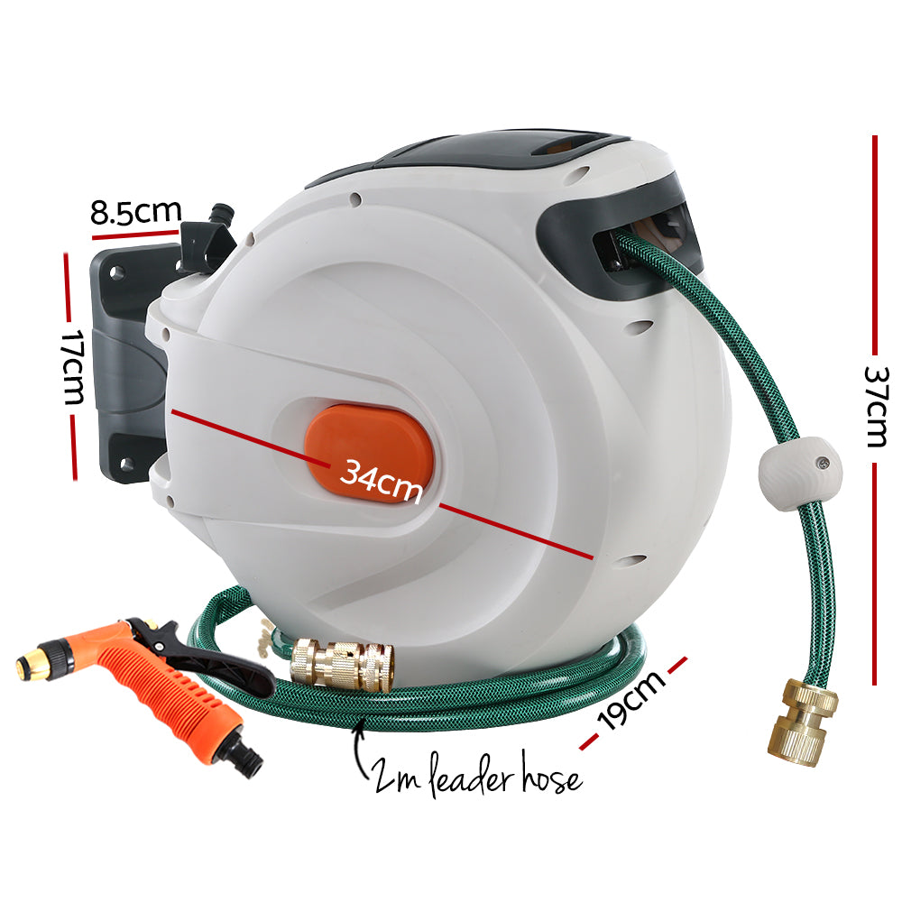 Greenfingers Water Hose Reel 20M Retractable Garden Brass Spray Gun Auto Rewind