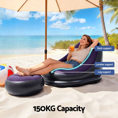 Gardeon Inflatable Chair with Ottoman Air Sofa Blow Up Air Chair for Camping with Pump Purple