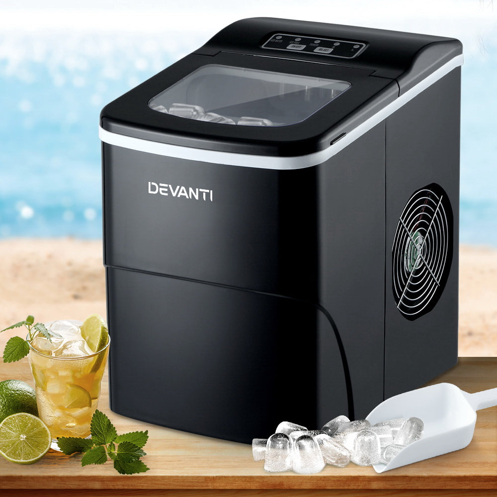 DEVANTi Portable Ice Cube Maker Machine 2L Home Bar Benchtop Easy Quick Black