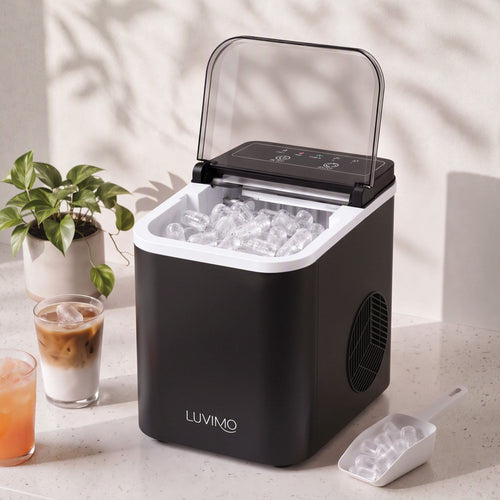 LUVIMO 12kg Ice Maker Machine Full Open Cover Deep Clean - Black