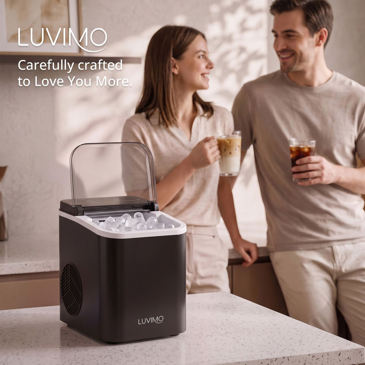 LUVIMO 12kg Ice Maker Machine Full Open Cover Deep Clean - Black