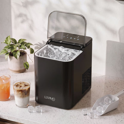 LUVIMO 15kg Ice Maker Machine Double Open Cover Deep Clean - Black