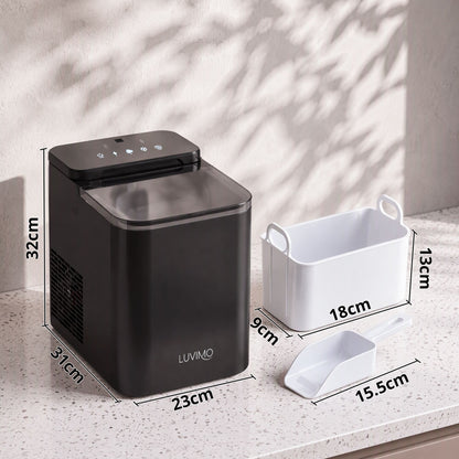 LUVIMO 15kg Ice Maker Machine Double Open Cover Deep Clean - Black