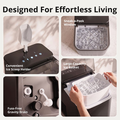 LUVIMO 15kg Ice Maker Machine Double Open Cover Deep Clean - Black