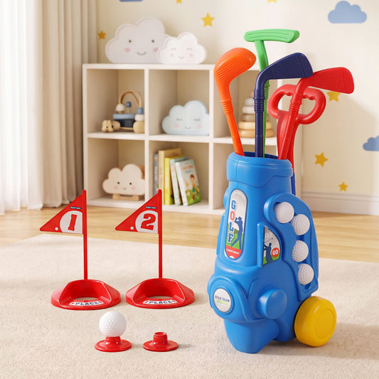 Keezi Kids Golf Set Toddler Club Set Pull Cart Indoor Outdoor Backyard Mini Toy Ages 2-6