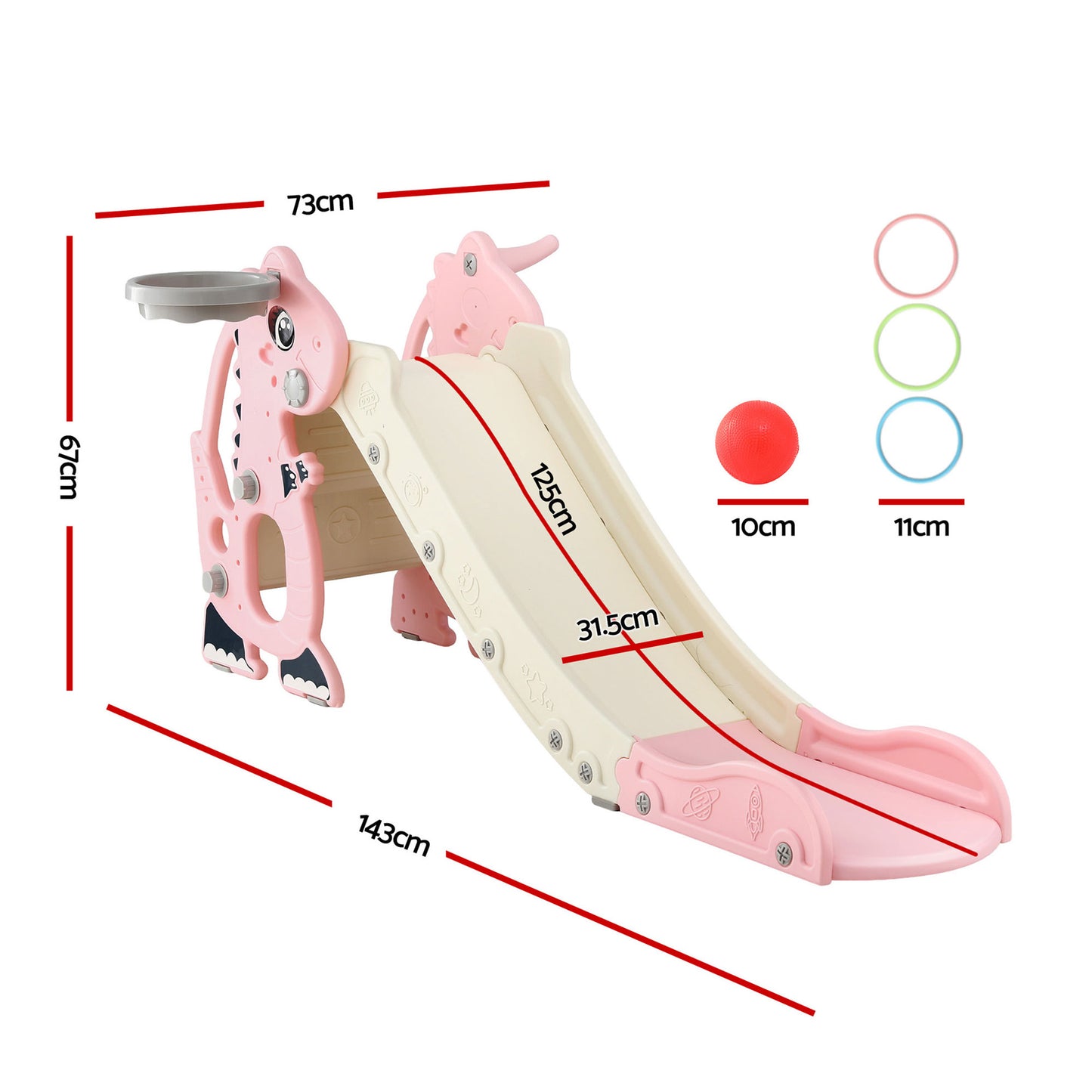 Keezi Kids Slide Set Basketball Hoop Outdoor Playground Toy Dragon 125cm Slide Pink